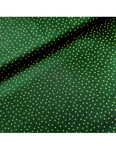 Tissu, Coton Imprimé Pois Dorés, Vert Sapin, Laize 145 cm, 100% Coton 115g/m²