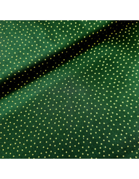 Tissu, Coton Imprimé Pois Dorés, Vert Sapin, Laize 145 cm, 100% Coton 115g/m²