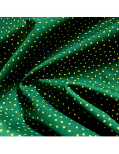Tissu, Coton Imprimé Pois Dorés, Vert Sapin, Laize 145 cm, 100% Coton 115g/m²