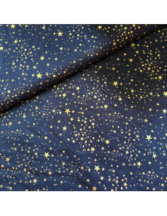 Coton de noël, étoiles dorées, bleu