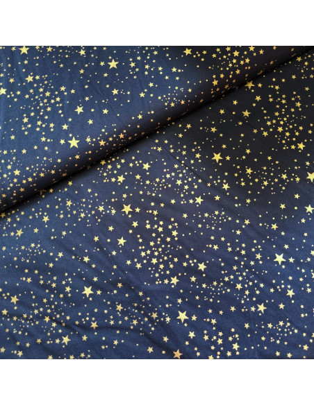 Coton de noël, étoiles dorées, bleu