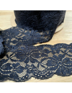 Ruban dentelle élastique fleurs, 6,5cm, noir