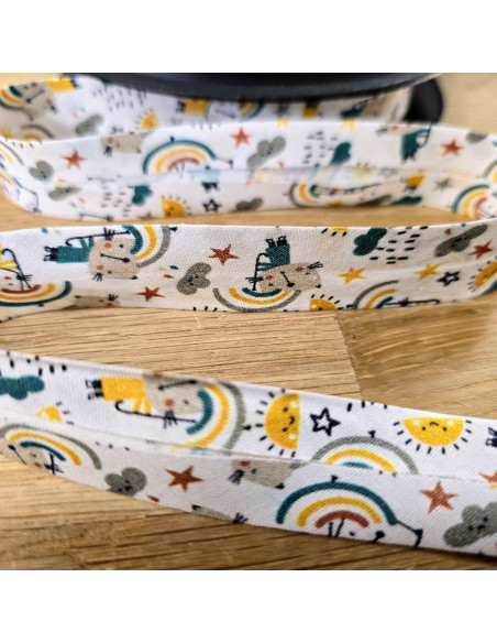 Biais tout textile, coton, chat arc-en-ciel