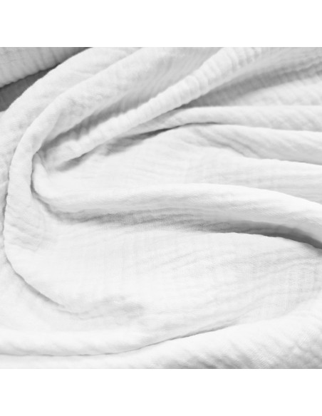 Tissu, Double Gaze Unie, Blanc Pur, Laize 132 cm, 100% Coton 135g/m²