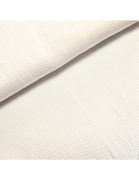 Tissu, Double Gaze de Coton Unie, Écru, Laize 132 cm, 100% Coton 135g/m²