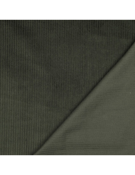 Tissu, Velours Larges Côtes Uni, Kaki, Laize 142 cm, 100% Coton 280g/m²