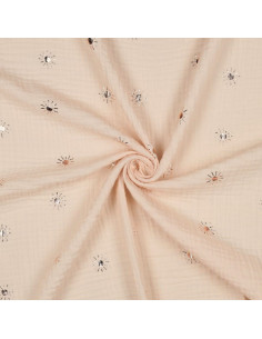 Tissu, Double Gaze Soleils Lurex, Sable Rosé, Laize 135 cm, 100% Coton 125g/m²