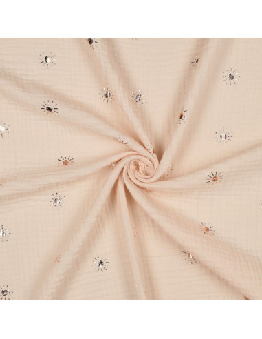 Tissu, Double Gaze Soleils Lurex, Sable Rosé, Laize 135 cm, 100% Coton 125g/m²