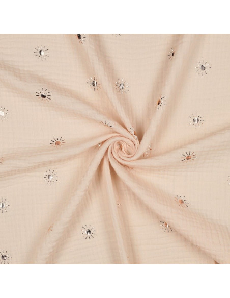 Tissu, Double Gaze Soleils Lurex, Sable Rosé, Laize 135 cm, 100% Coton 125g/m²