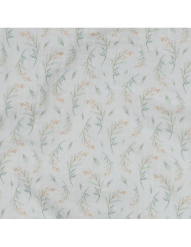 Tissu, Double Gaze Fleurs Champêtres, Multicolore sur Fond Blanc, Laize 135 cm, 100% Coton 115g/m²