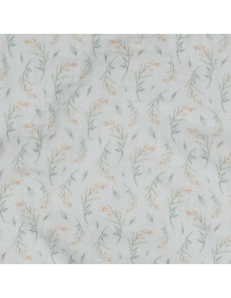 Tissu, Double Gaze Fleurs Champêtres, Multicolore sur Fond Blanc, Laize 135 cm, 100% Coton 115g/m²