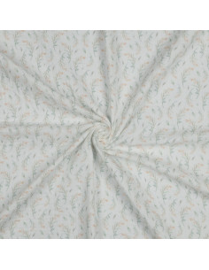 Tissu, Double Gaze Fleurs Champêtres, Multicolore sur Fond Blanc, Laize 135 cm, 100% Coton 115g/m²