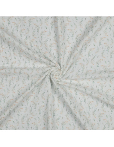 Tissu, Double Gaze Fleurs Champêtres, Multicolore sur Fond Blanc, Laize 135 cm, 100% Coton 115g/m²