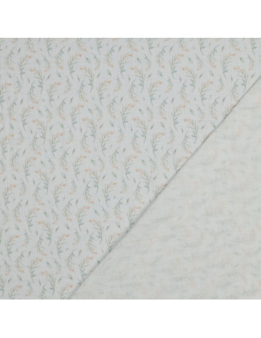Tissu, Double Gaze Fleurs Champêtres, Multicolore sur Fond Blanc, Laize 135 cm, 100% Coton 115g/m²