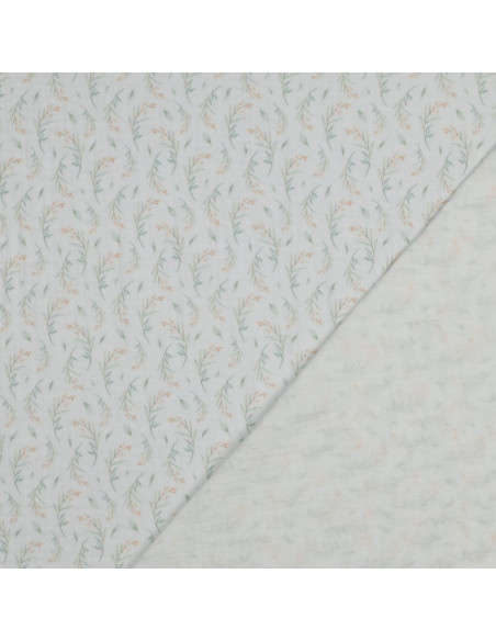 Tissu, Double Gaze Fleurs Champêtres, Multicolore sur Fond Blanc, Laize 135 cm, 100% Coton 115g/m²
