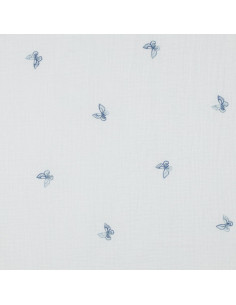 Tissu, Double Gaze Brodée Papillons, Blanc à Papillons Bleus, Laize 135 cm, 100% Coton 125g/m² 2