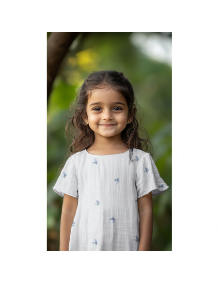 Double gaze, brodée, papillons bleus