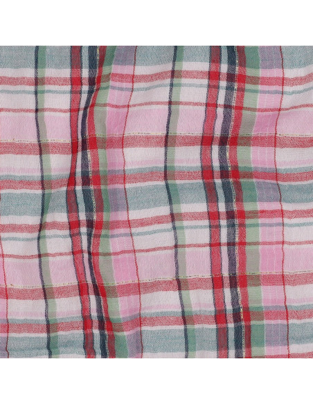 Tissu, Double Gaze Carreaux Lurex, Rose et Vert Clair, Laize 142 cm, 99% Coton 1% Lurex 120g/m²