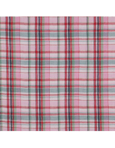 Tissu, Double Gaze Carreaux Lurex, Rose et Vert Clair, Laize 142 cm, 99% Coton 1% Lurex 120g/m² 2