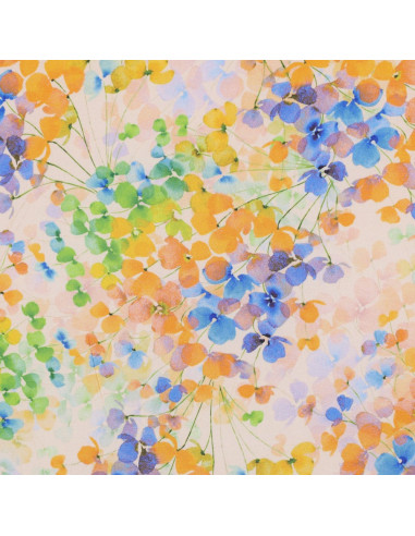 Viscose, impression digitale, feuilles, vert & orange