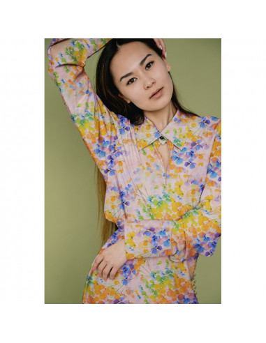 Viscose, impression digitale, feuilles, vert & orange