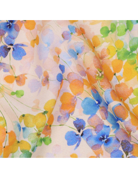Tissu, Impression Digitale Feuilles, Vert & Orange, Laize 142 cm, 100% Viscose 110g/m²
