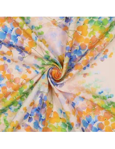 Tissu, Impression Digitale Feuilles, Vert & Orange, Laize 142 cm, 100% Viscose 110g/m²