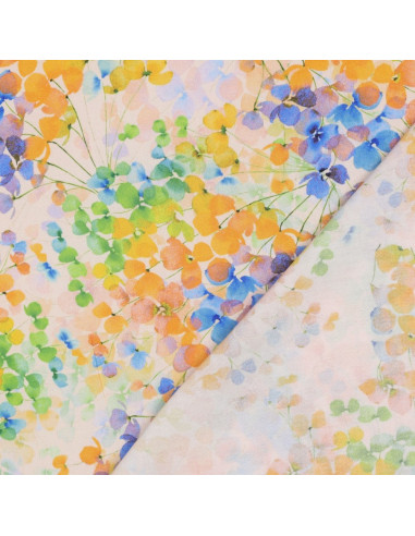 Viscose, impression digitale, feuilles, vert & orange