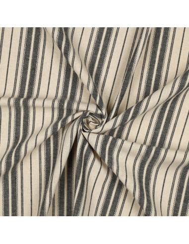 Tissu, Jacquard Rayures, Noir et Naturel, Laize 135 cm, Viscose Lin Polyester 190g/m²