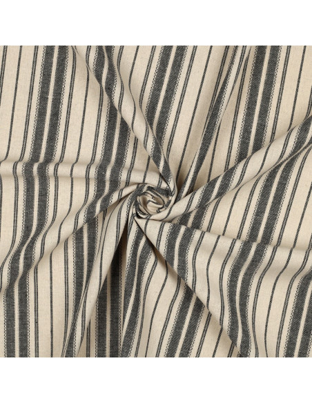 Tissu, Jacquard Rayures, Noir et Naturel, Laize 135 cm, Viscose Lin Polyester 190g/m²