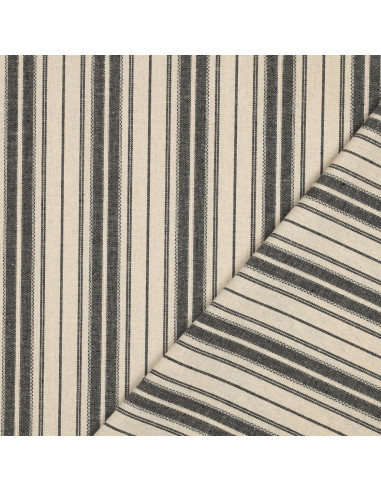 Tissu, Jacquard Rayures, Noir et Naturel, Laize 135 cm, Viscose Lin Polyester 190g/m²