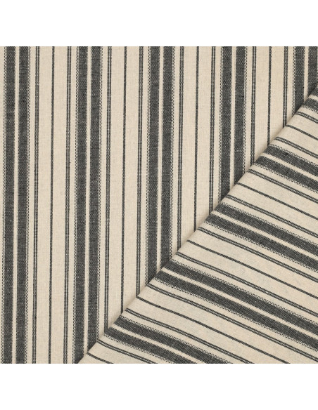 Tissu, Jacquard Rayures, Noir et Naturel, Laize 135 cm, Viscose Lin Polyester 190g/m²