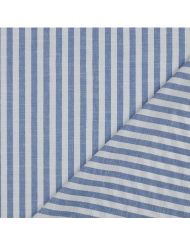 Tissu, Jacquard Rayures, Bleu et Blanc, Laize 145 cm, 100% Coton 127g/m²