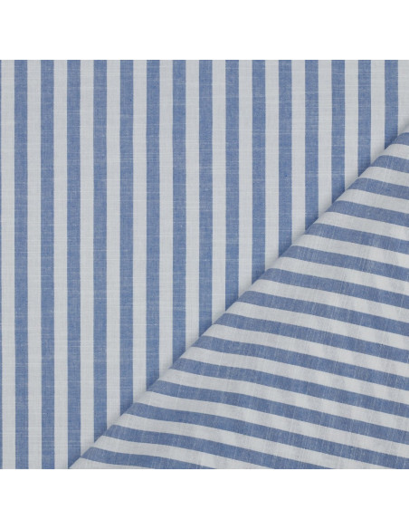 Tissu, Jacquard Rayures, Bleu et Blanc, Laize 145 cm, 100% Coton 127g/m²