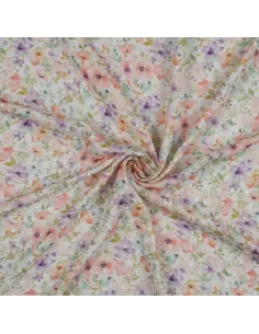Tissu, Plumetis Viscose Fleuri, Multicolore sur fond clair, Laize 143 cm, 100% Viscose 100g/m² 2