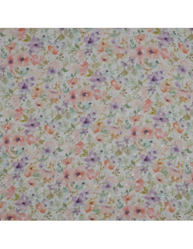 Tissu, Plumetis Viscose Fleuri, Multicolore sur fond clair, Laize 143 cm, 100% Viscose 100g/m²