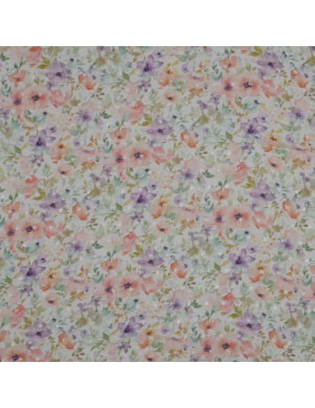 Tissu, Plumetis Viscose Fleuri, Multicolore sur fond clair, Laize 143 cm, 100% Viscose 100g/m²