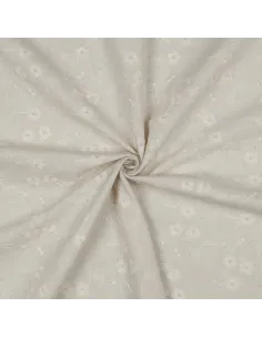 Tissu, Lin Viscose Brodée Fleur, Sable, Laize 130 cm, 70% Viscose 30% Lin 220g/m² 2