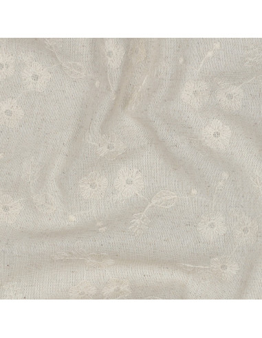 Tissu, Lin Viscose Brodée Fleur, Sable, Laize 130 cm, 70% Viscose 30% Lin 220g/m²