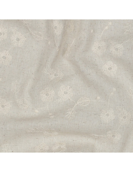 Tissu, Lin Viscose Brodée Fleur, Sable, Laize 130 cm, 70% Viscose 30% Lin 220g/m²