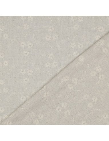 Tissu, Lin Viscose Brodée Fleur, Sable, Laize 130 cm, 70% Viscose 30% Lin 220g/m²