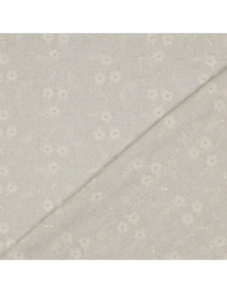 Tissu, Lin Viscose Brodée Fleur, Sable, Laize 130 cm, 70% Viscose 30% Lin 220g/m²
