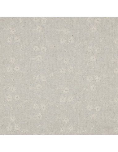 Tissu, Lin Viscose Brodée Fleur, Sable, Laize 130 cm, 70% Viscose 30% Lin 220g/m²