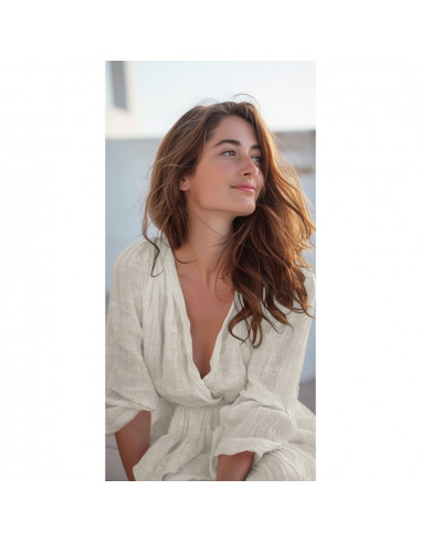 Lin viscose brodé fleur, sable