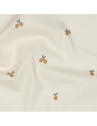 Tissu, Popeline de Coton Fruits, Naturel & Beige, Laize 150 cm, 100% Coton Bio 135g/m²