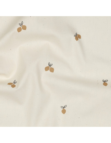Tissu, Popeline de Coton Fruits, Naturel & Beige, Laize 150 cm, 100% Coton Bio 135g/m²