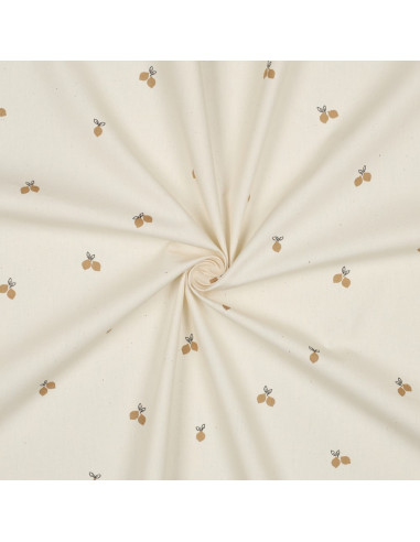 Tissu, Popeline de Coton Fruits, Naturel & Beige, Laize 150 cm, 100% Coton Bio 135g/m²