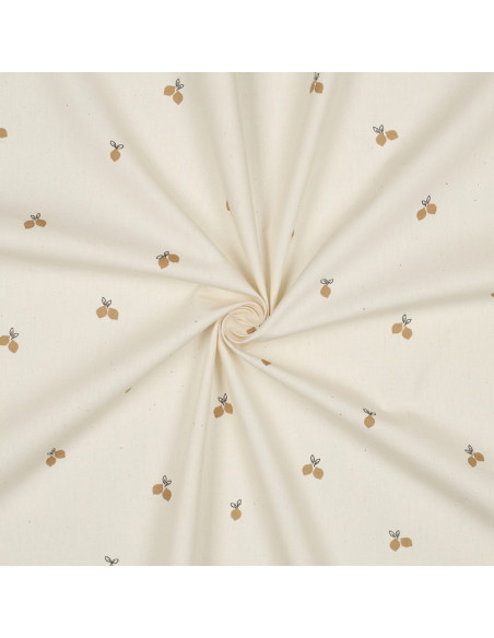 Tissu, Popeline de Coton Fruits, Naturel & Beige, Laize 150 cm, 100% Coton Bio 135g/m²