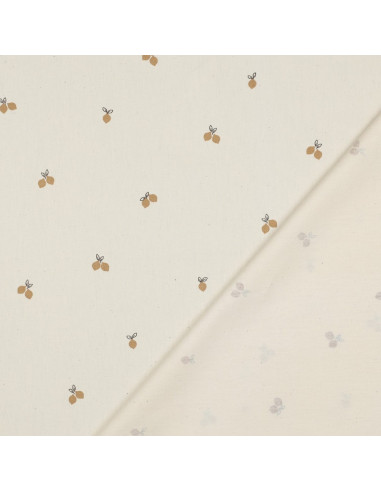 Tissu, Popeline de Coton Fruits, Naturel & Beige, Laize 150 cm, 100% Coton Bio 135g/m²
