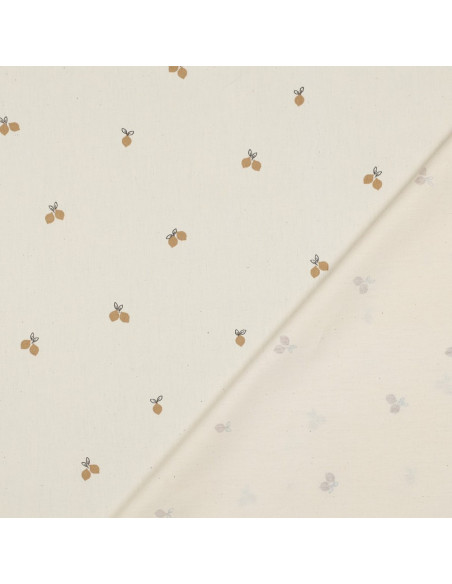 Tissu, Popeline de Coton Fruits, Naturel & Beige, Laize 150 cm, 100% Coton Bio 135g/m²